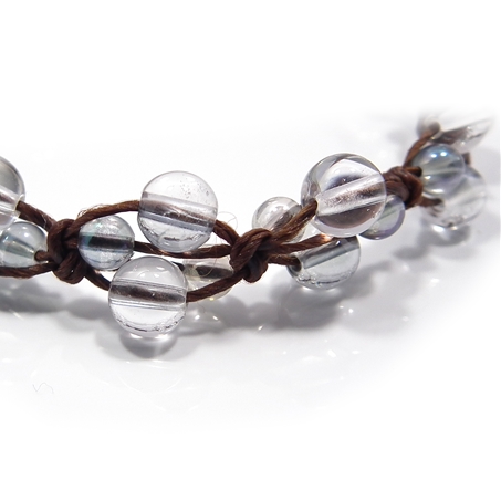 水晶×オーラクォーツ 天然石 編み込みブレスレット