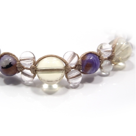 チャロアイト×レモンクォーツ×ホワイトフローライト×水晶 天然石 編み込みブレスレット