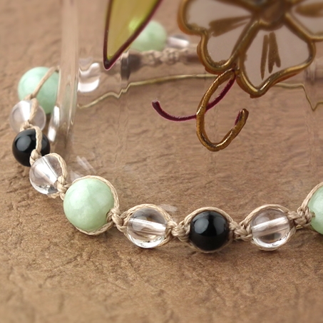 翡翠×オニキス×水晶 天然石 編み込みブレスレット