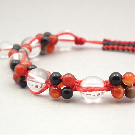 天眼石×赤天眼石×水晶 天然石 編み込みブレスレット