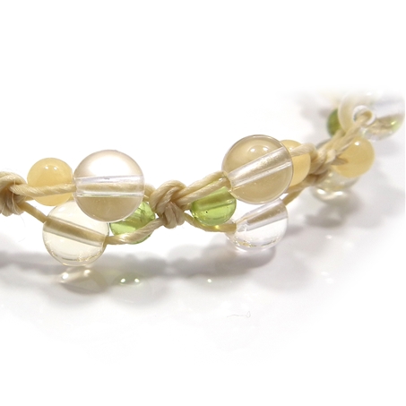 ペリドット×レモンクォーツ×アラゴナイト×水晶 天然石 編み込みブレスレット