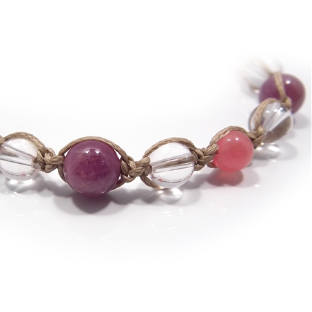 ルビー×インカローズ×ローズクォーツ×水晶 天然石 編み込みブレスレット