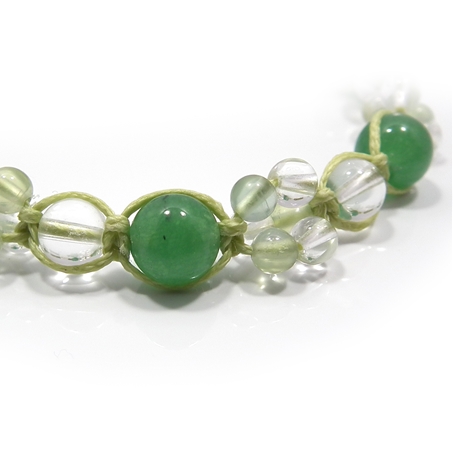 アベンチュリン×プレナイト×水晶 天然石 編み込みブレスレット