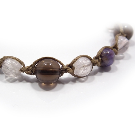 チャロアイト×クンツァイト×スモーキークォーツ×水晶 天然石 編み込みブレスレット