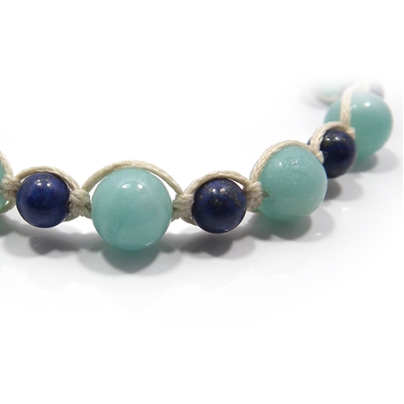 アマゾナイト×ラピスラズリ×水晶 天然石 編み込みブレスレット