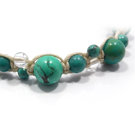 ターコイズ×水晶 天然石 編み込みブレスレット