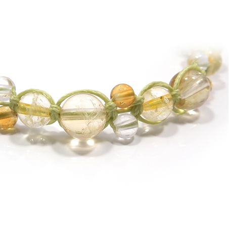 シトリン×水晶 天然石 編み込みブレスレット