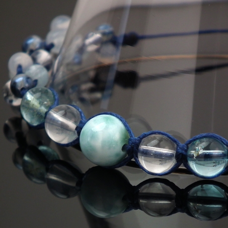 ラリマー×アクアマリン×ブルートパーズ 天然石 編み込みブレスレット