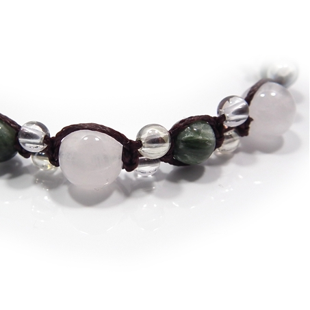 セラフィナイト×ローズクォーツ×水晶×オーラクォーツ 天然石 編み込みブレスレット