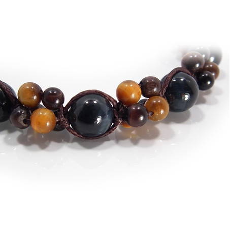 ブルータイガーアイ×タイガーアイ×レッドタイガーアイ 天然石 編み込みブレスレット