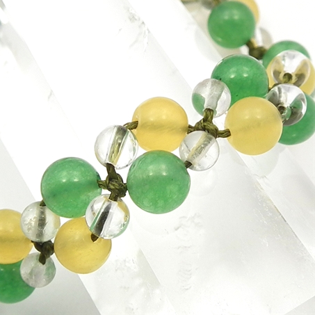 イエローカルサイト×アベンチュリン×ホワイトフローライト×水晶 天然石 編み込みブレスレット