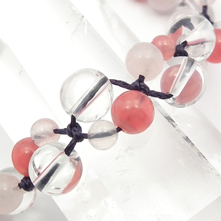 インカローズ×ローズクォーツ×水晶 天然石 編み込みブレスレット