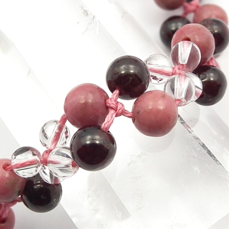 ガーネット×ロードナイト×水晶 天然石 編み込みブレスレット