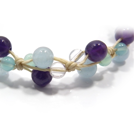 アメジスト×アクアマリン×シーブルーカルセドニー×水晶 天然石 編み込みブレスレット