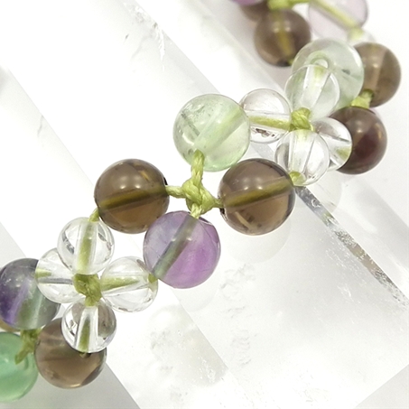 スモーキークォーツ×フローライト×水晶 天然石 編み込みブレスレット