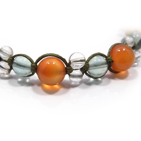 カーネリアン×グリーンフローライト×ホワイトフローライト×水晶 天然石 編み込みブレスレット
