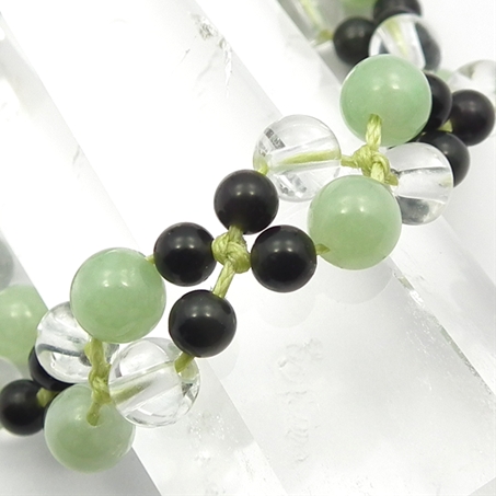 翡翠×オブシディアン×水晶 天然石 編み込みブレスレット