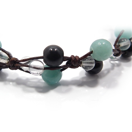 オブシディアン×アマゾナイト×ホワイトフローライト×水晶 天然石 編み込みブレスレット