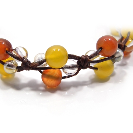 イエローアゲート×カーネリアン×水晶×オーラクォーツ 天然石 編み込みブレスレット