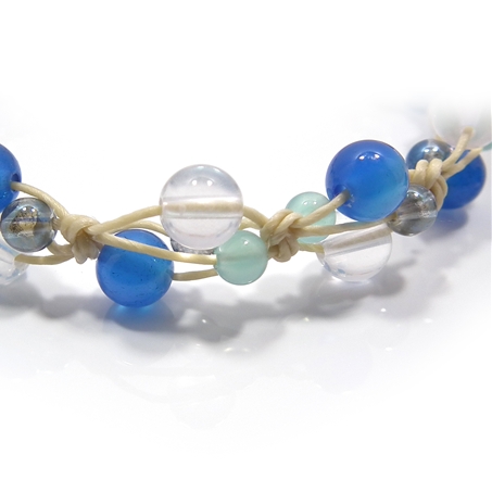 ブルーアゲート×ミルキークォーツ×シーブルーカルセドニー×オーラクォーツ 天然石 編み込みブレスレット