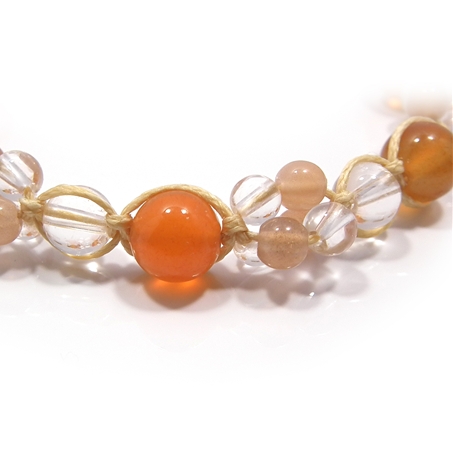 カーネリアン×オレンジムーンストーン×水晶 天然石 編み込みブレスレット