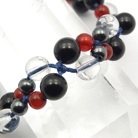 ブラックトルマリン×ヘマタイト×レッドアゲート×水晶 天然石 編み込みブレスレット