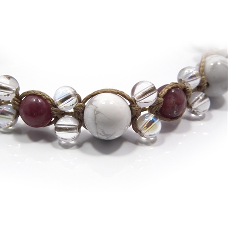 レピドライト×ハウライト×水晶×オーラクォーツ 天然石 編み込みブレスレット