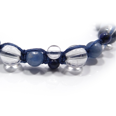 カイヤナイト×ラピスラズリ×水晶×オーラクォーツ 天然石 編み込みブレスレット