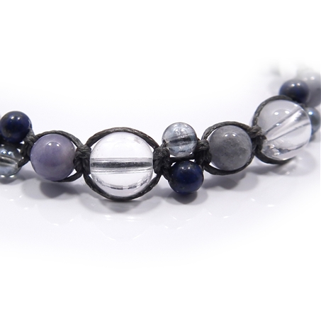 タンザナイト×ラピスラズリ×水晶×オーラクォーツ 天然石 編み込みブレスレット