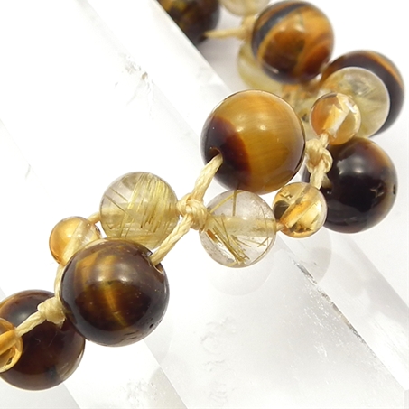 タイガーアイ×ルチルクォーツ×シトリン 天然石 編み込みブレスレット