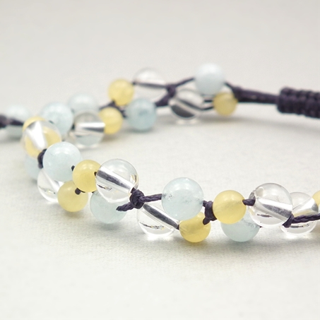 アクアマリン×アラゴナイト×水晶 天然石 編み込みブレスレット