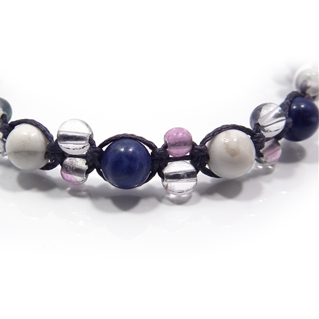 ハウライト×ソーダライト×フローライト×水晶 天然石 編み込みブレスレット