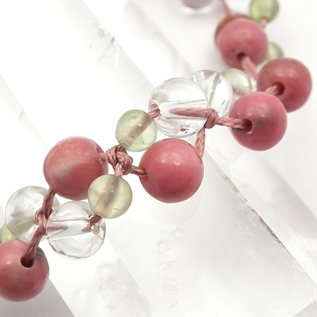 ロードナイト×プレナイト×水晶 天然石 編み込みブレスレット