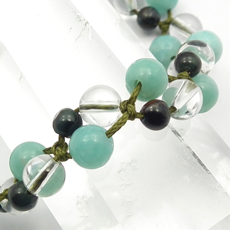 アマゾナイト×ブルータイガーアイ×水晶 天然石 編み込みブレスレット