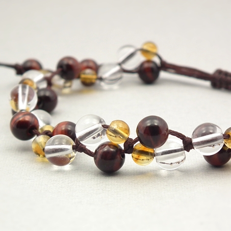 レッドタイガーアイ×シトリン×水晶 天然石 編み込みブレスレット