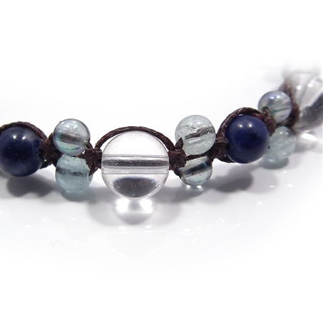 ソーダライト×アクアマリン×水晶×オーラクォーツ 天然石 編み込みブレスレット