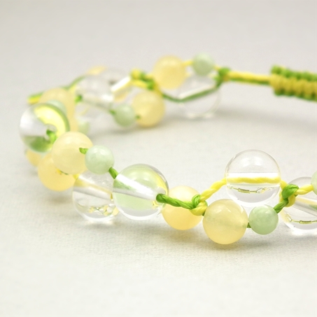 翡翠×アラゴナイト×水晶 天然石 編み込みブレスレット