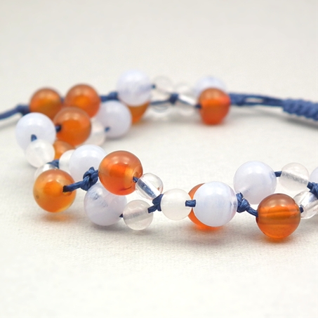 ブルーレースアゲート×カーネリアン×ホワイトアゲート×水晶 天然石 編み込みブレスレット