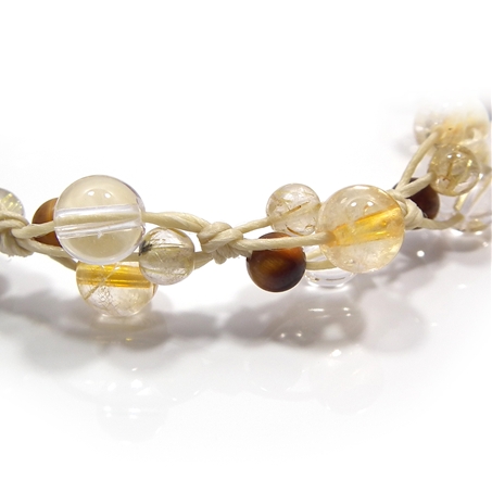 シトリン×タイガーアイ×ルチルクォーツ×水晶 天然石 編み込みブレスレット