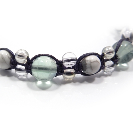 グリーンフローライト×ハウライト×水晶×オーラクォーツ 天然石 編み込みブレスレット