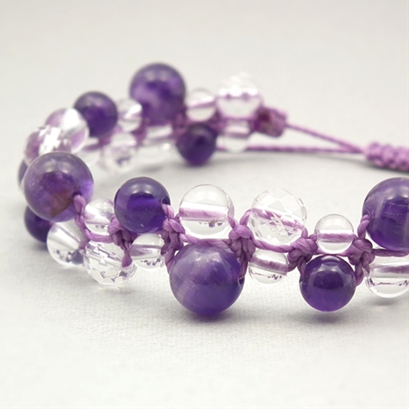 アメジスト×水晶 天然石 編み込みブレスレット