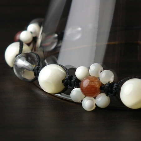 マザーオブパール×レッドルチルクォーツ×水晶 天然石 編み込みブレスレット