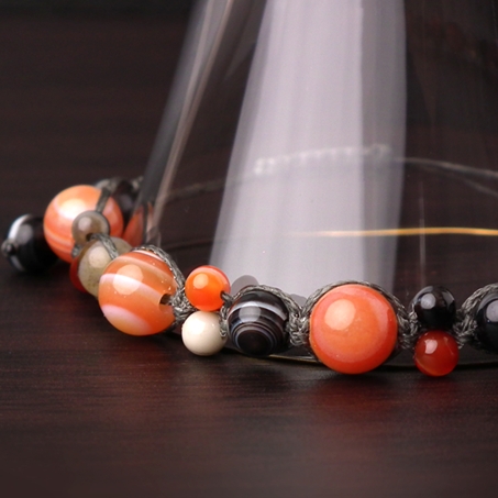 赤天眼石×天眼石 天然石 編み込みブレスレット