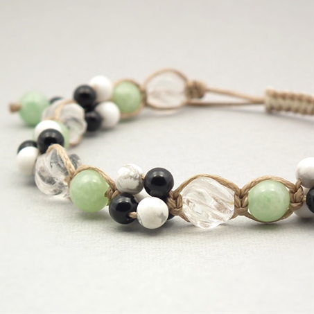 翡翠×オニキス×ハウライト×水晶 天然石 編み込みブレスレット