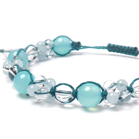 シーブルーカルセドニー×アクアマリン×水晶 天然石 編み込みブレスレット