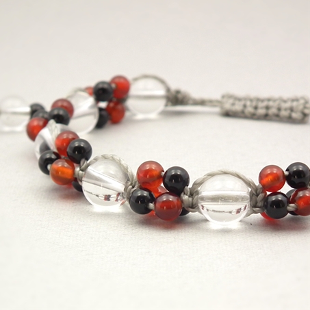 レッドアゲート×オニキス×水晶 天然石 編み込みブレスレット