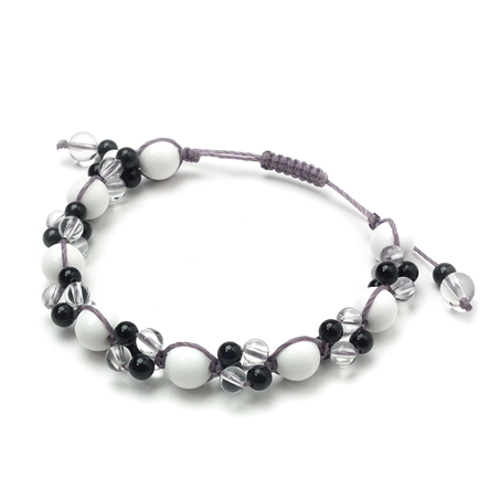 ホワイトオニキス×オニキス×水晶 天然石 編み込みブレスレット