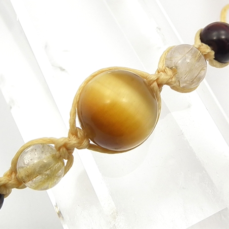 ゴールデンタイガーアイ×シトリン×ルチルクォーツ×レッドタイガーアイ 天然石 編み込みブレスレット