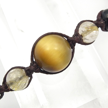 ゴールデンタイガーアイ×シトリン×ルチルクォーツ×ブルータイガーアイ 天然石 編み込みブレスレット