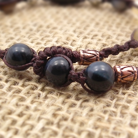 金銭鈎天珠×天眼石×シトリン×ルチルクォーツ×ブルータイガーアイ 天然石 編み込みブレスレット